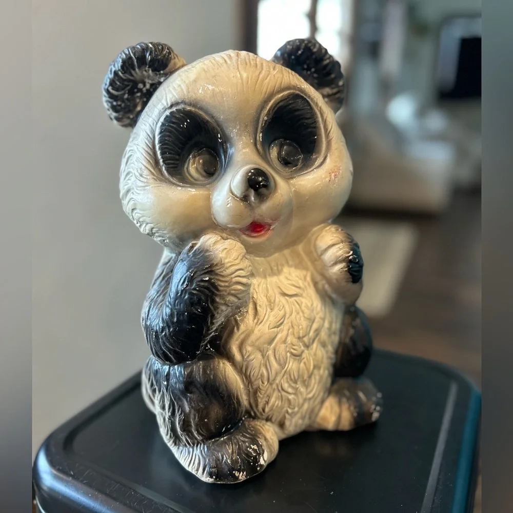 Vintage Silvestri Bros Corp Chalkware Bank Panda Teddy Bear Big Eyes 12